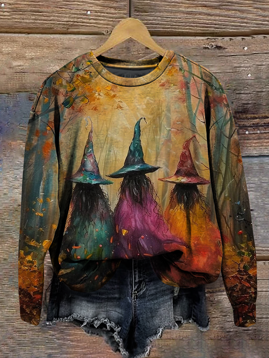 Magic Witch Magic Hat Art Print Round Neck Long Sleeve Casual Sweatshirt