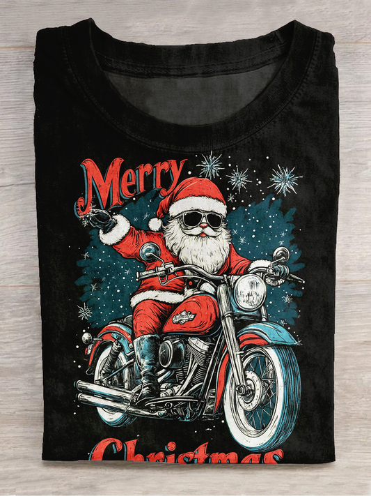 Christmas Art Print Round Neck Short Sleeve Casual T-Shirt