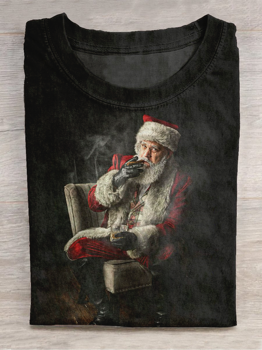 Christmas Art Print Round Neck Short Sleeve Casual T-Shirt