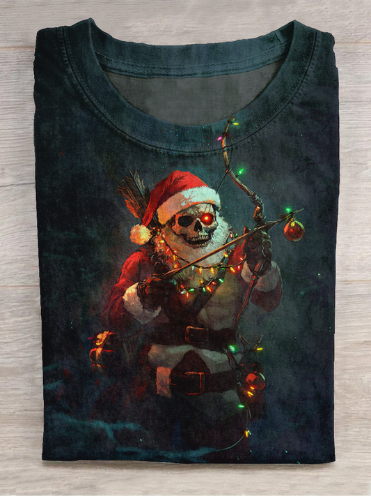 Christmas Art Print Round Neck Short Sleeve Casual T-Shirt