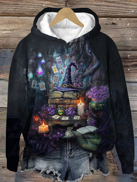 Witch Magic Book Tarot Card Art Print Unisex Long Sleeve Casual Hooded Sweatshirt