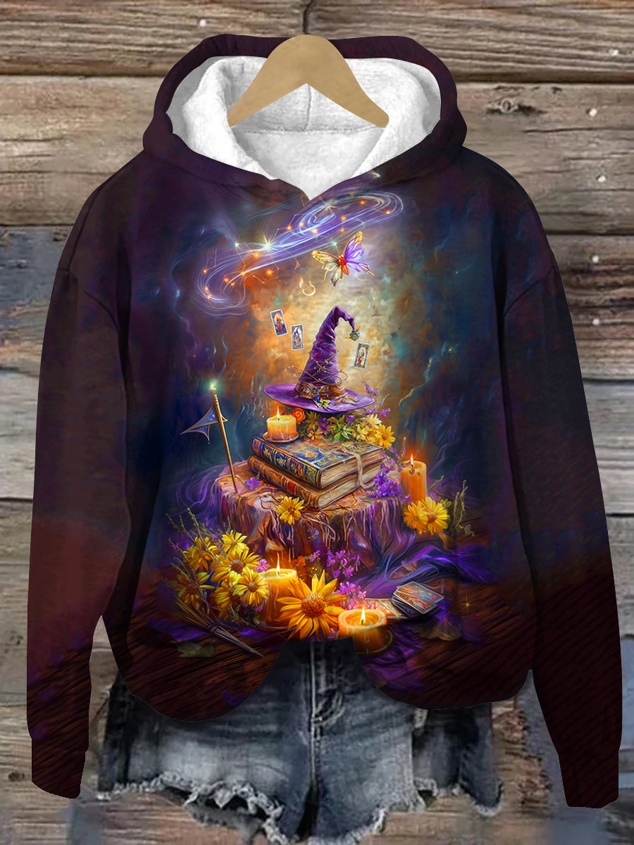 Witch Magic Book Tarot Card Art Print Unisex Long Sleeve Casual Hooded Sweatshirt