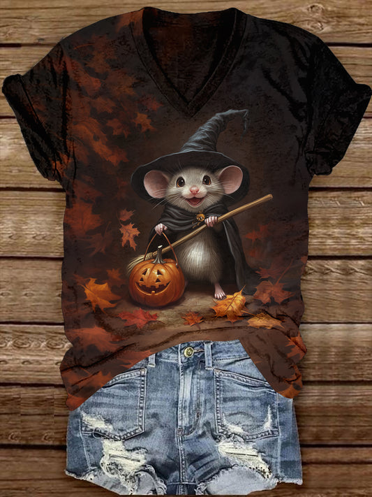 Mouse Wizard Art Print Unisex V-Neck Short Sleeve Casual T-Shirt