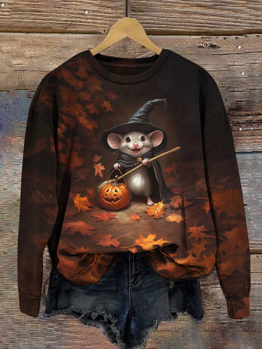 Wizard Mouse Print Unisex Crew Neck Long Sleeve Casual Sweatshirt