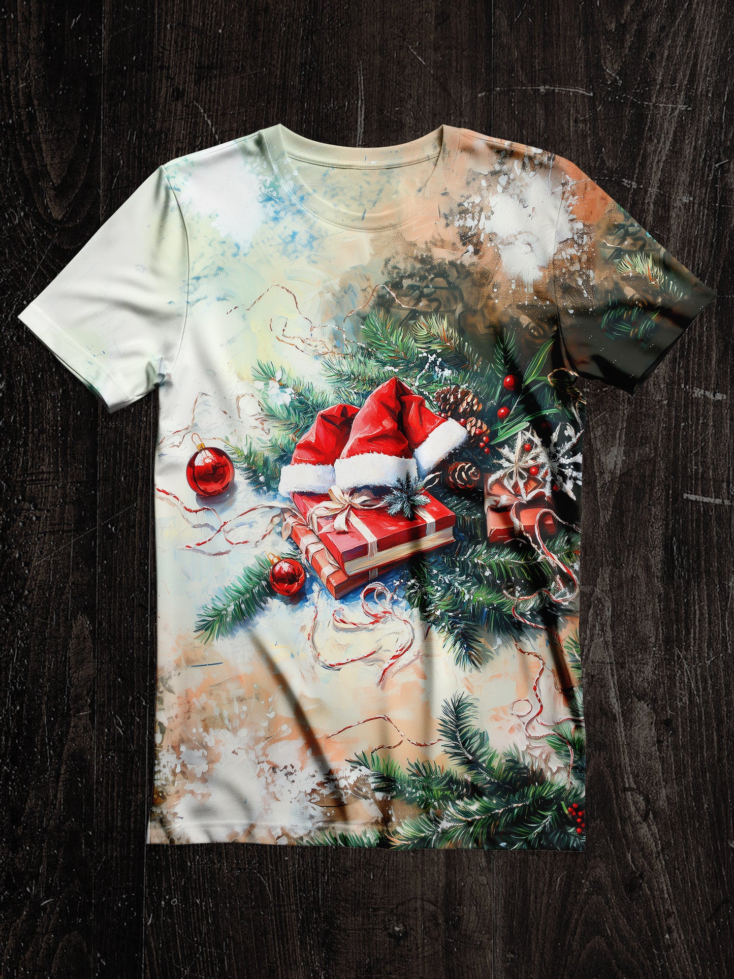 Christmas Art Print Unisex Round Neck Short Sleeve Casual T-Shirt