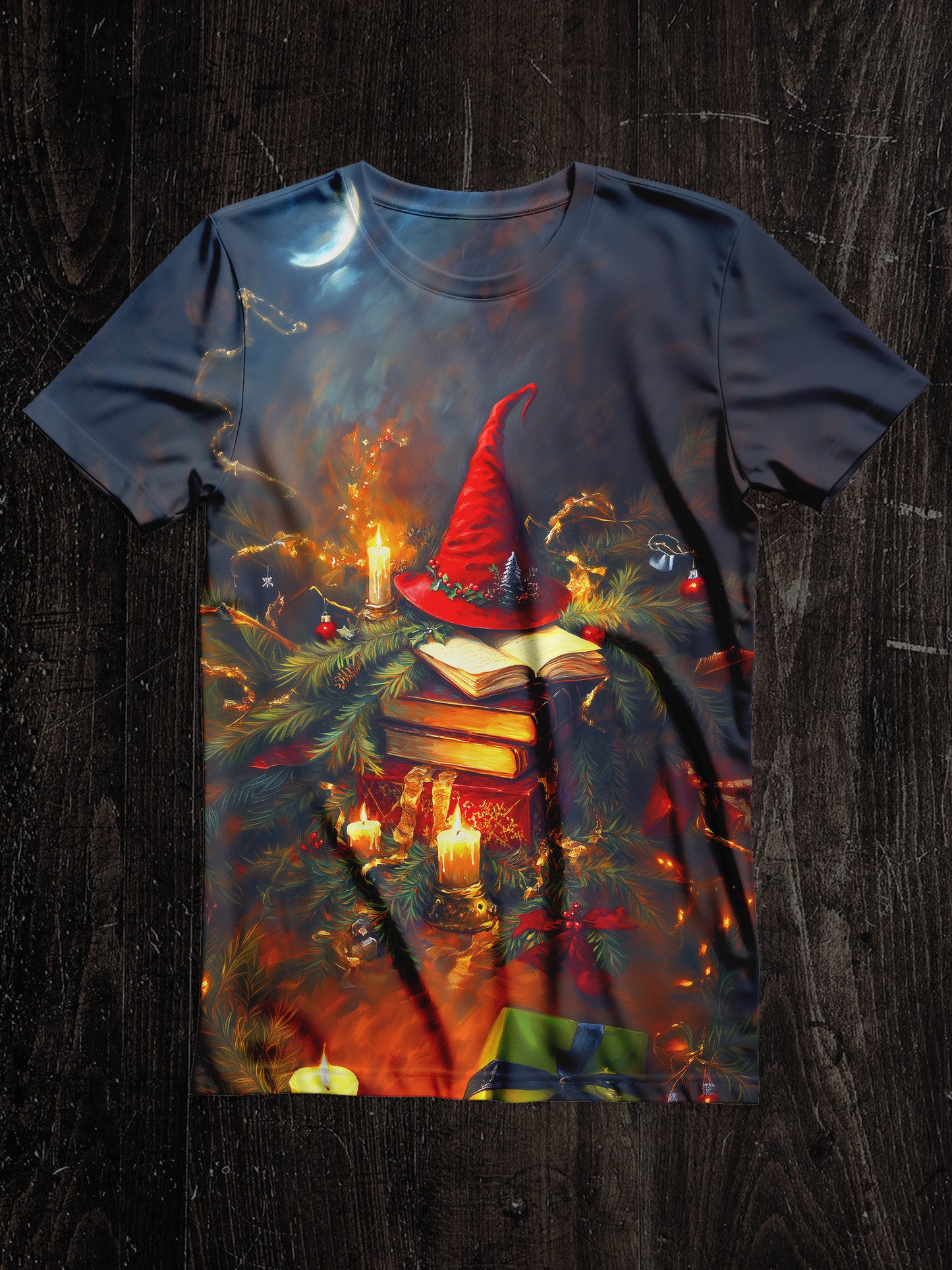 Witch Magic Book Christmas Art Print Unisex Round Neck Short Sleeve Casual T-Shirt