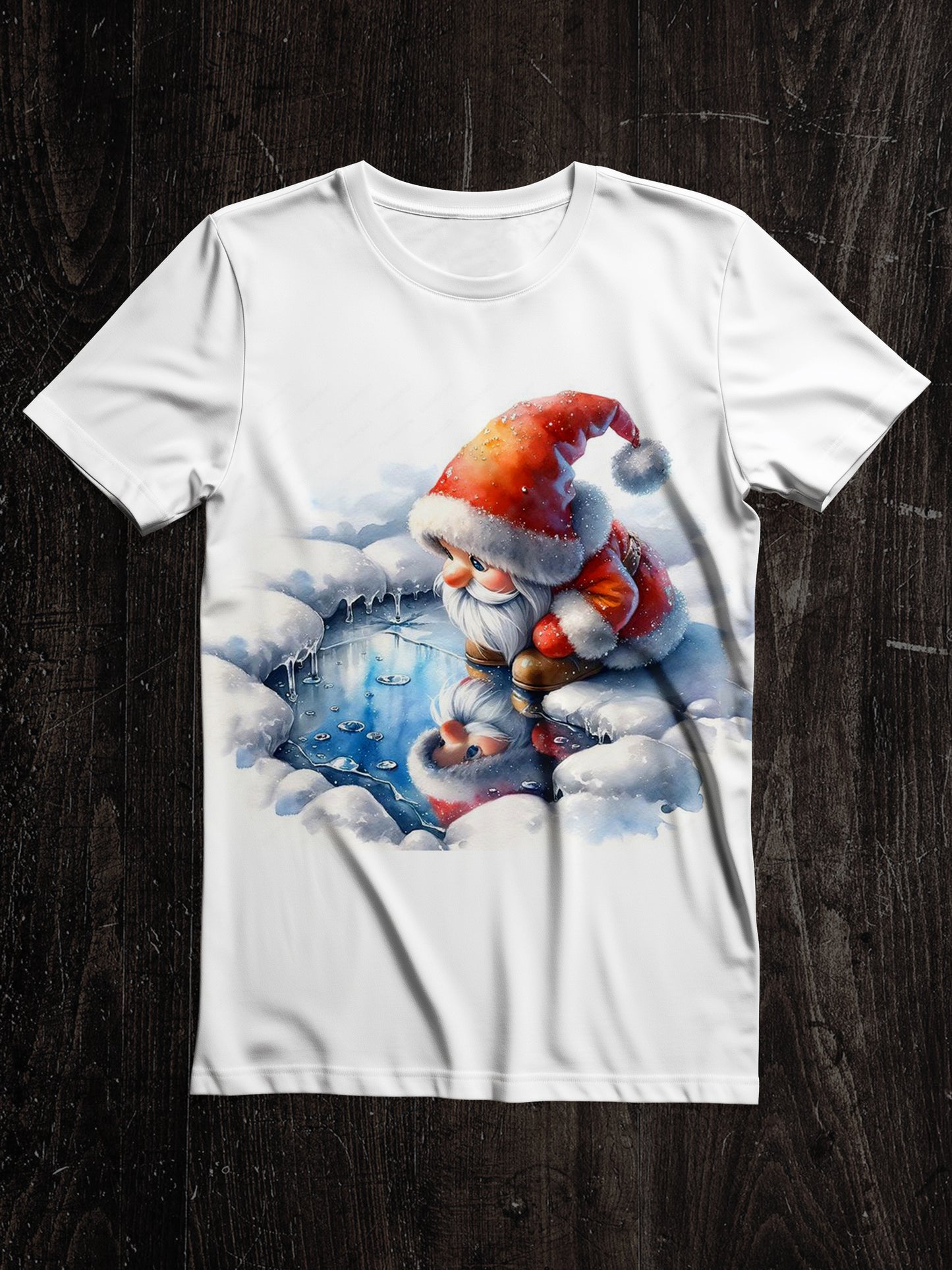 Christmas Gnome Art Print Unisex Crew Neck Short Sleeve Casual T-Shirt