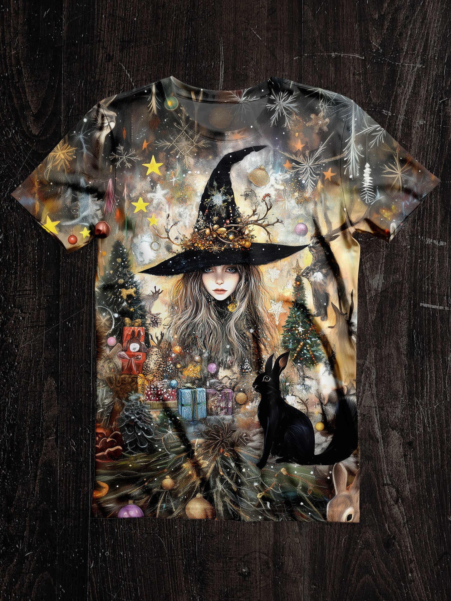 Witch Christmas Art Print Unisex Round Neck Short Sleeve Casual T-Shirt