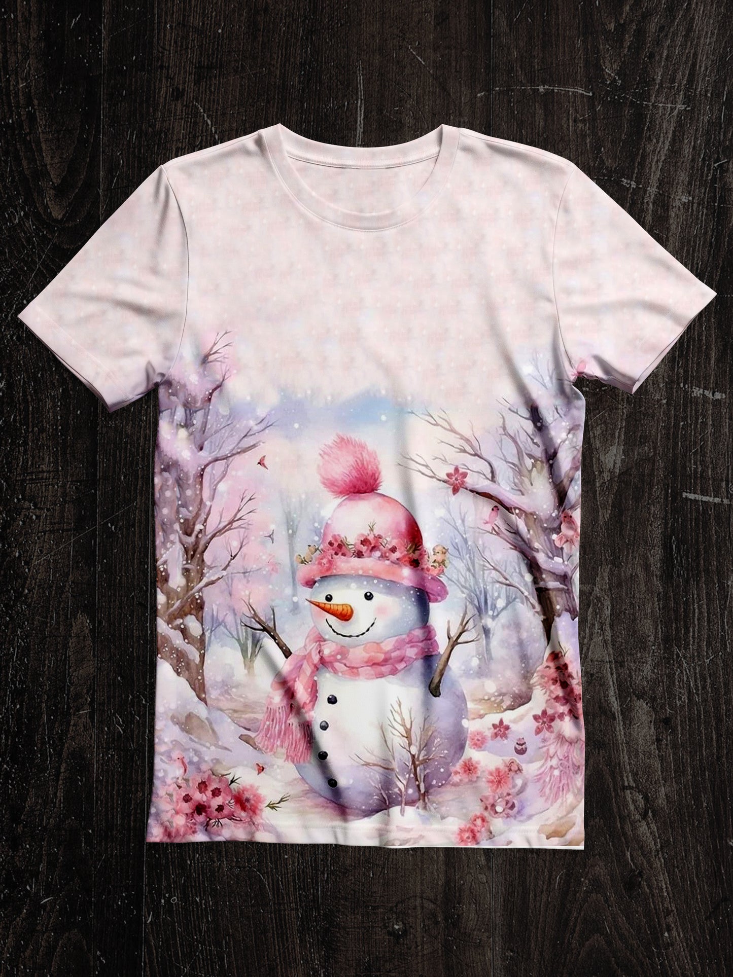 Snowman Christmas Art Print Unisex Round Neck Short Sleeve Casual T-Shirt