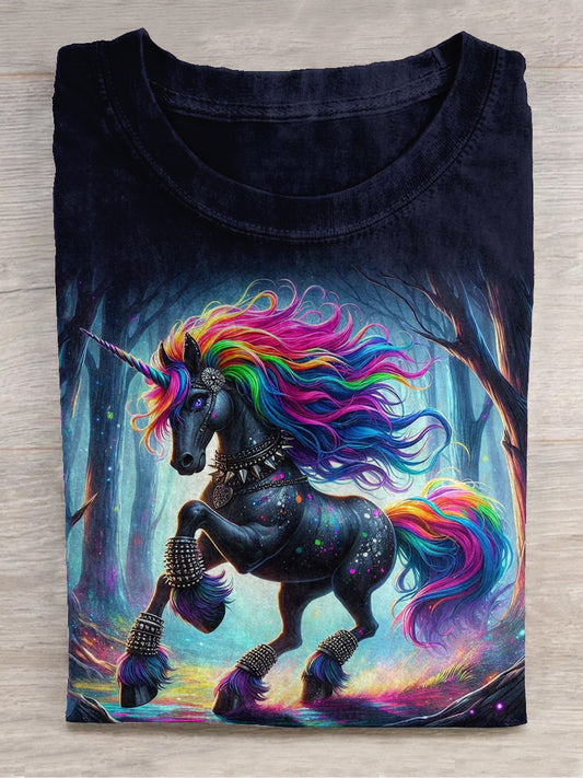 Rainbow Unicorn Art Print Unisex Round Neck Short Sleeve Casual T-Shirt