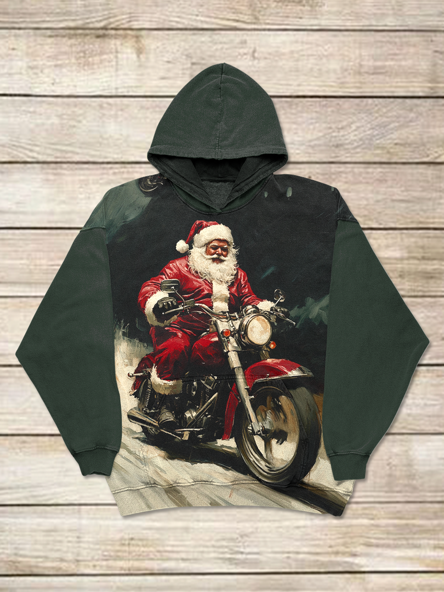 Christmas Art Print Round Neck Long Sleeve Casual Hooded Sweatshirt