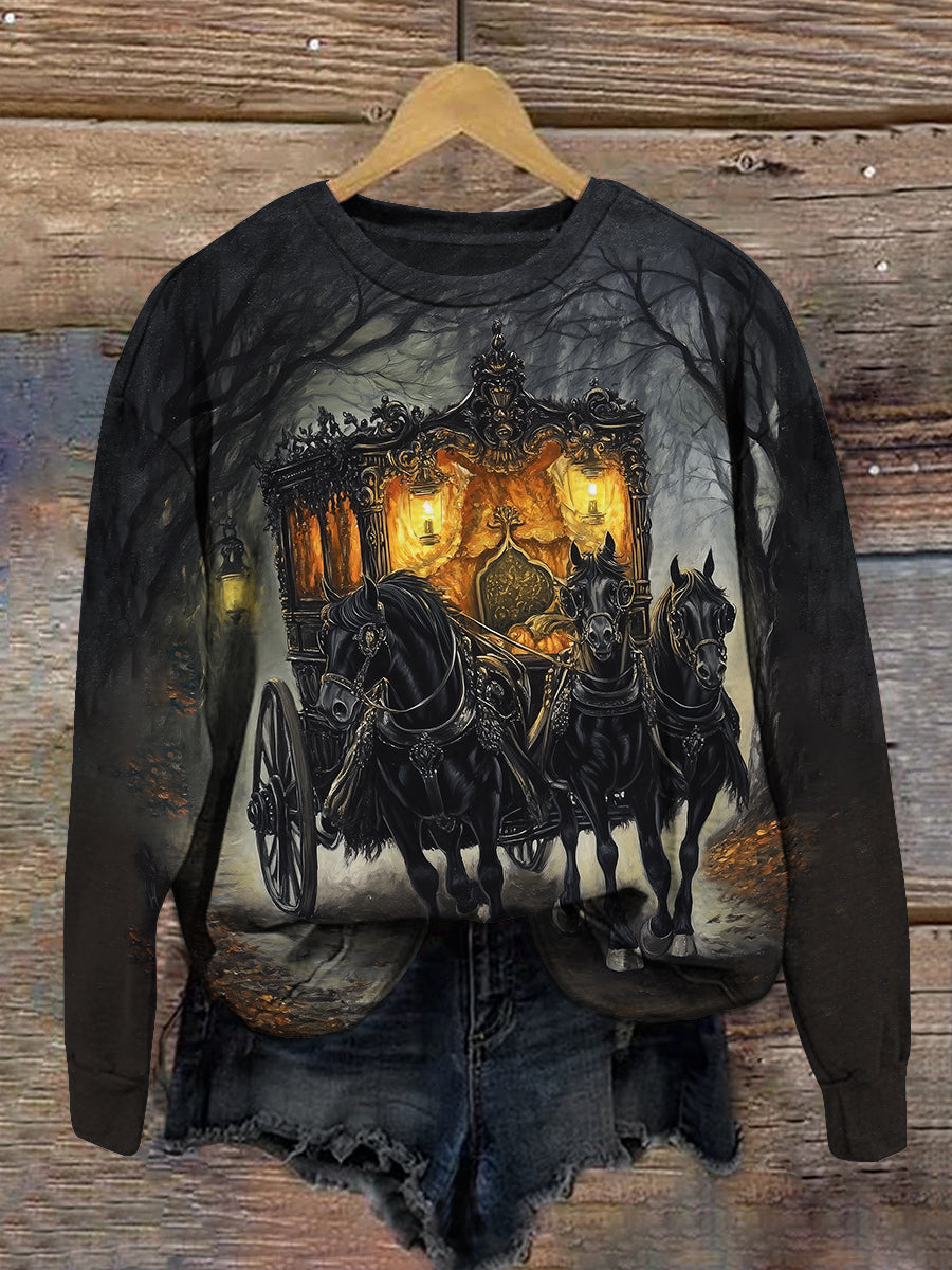 Ghost Carriage Art Print Unisex Round Neck Long Sleeve Casual Sweatshirt