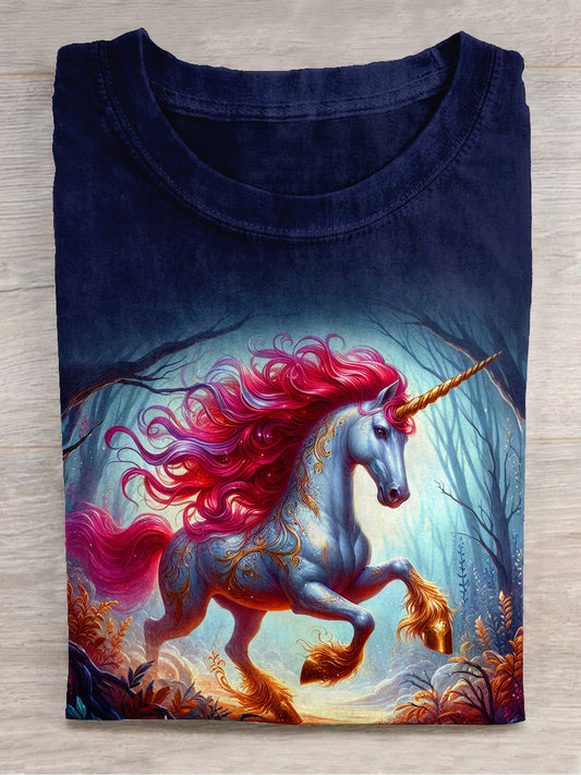 Unicorn Art Print Unisex Crew Neck Short Sleeve Casual T-Shirt