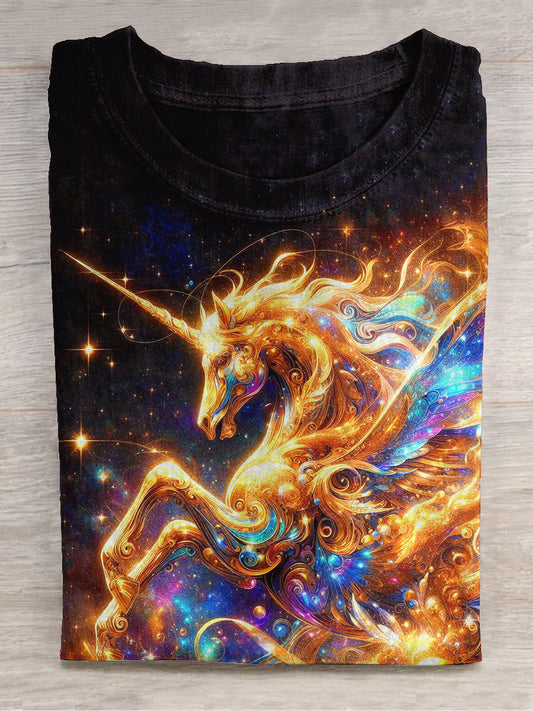 Unicorn Art Print Unisex Crew Neck Short Sleeve Casual T-Shirt