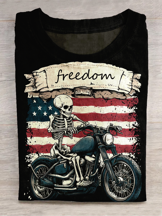 Motorcycle Art Print Round Neck Short Sleeve Casual T-Shirt