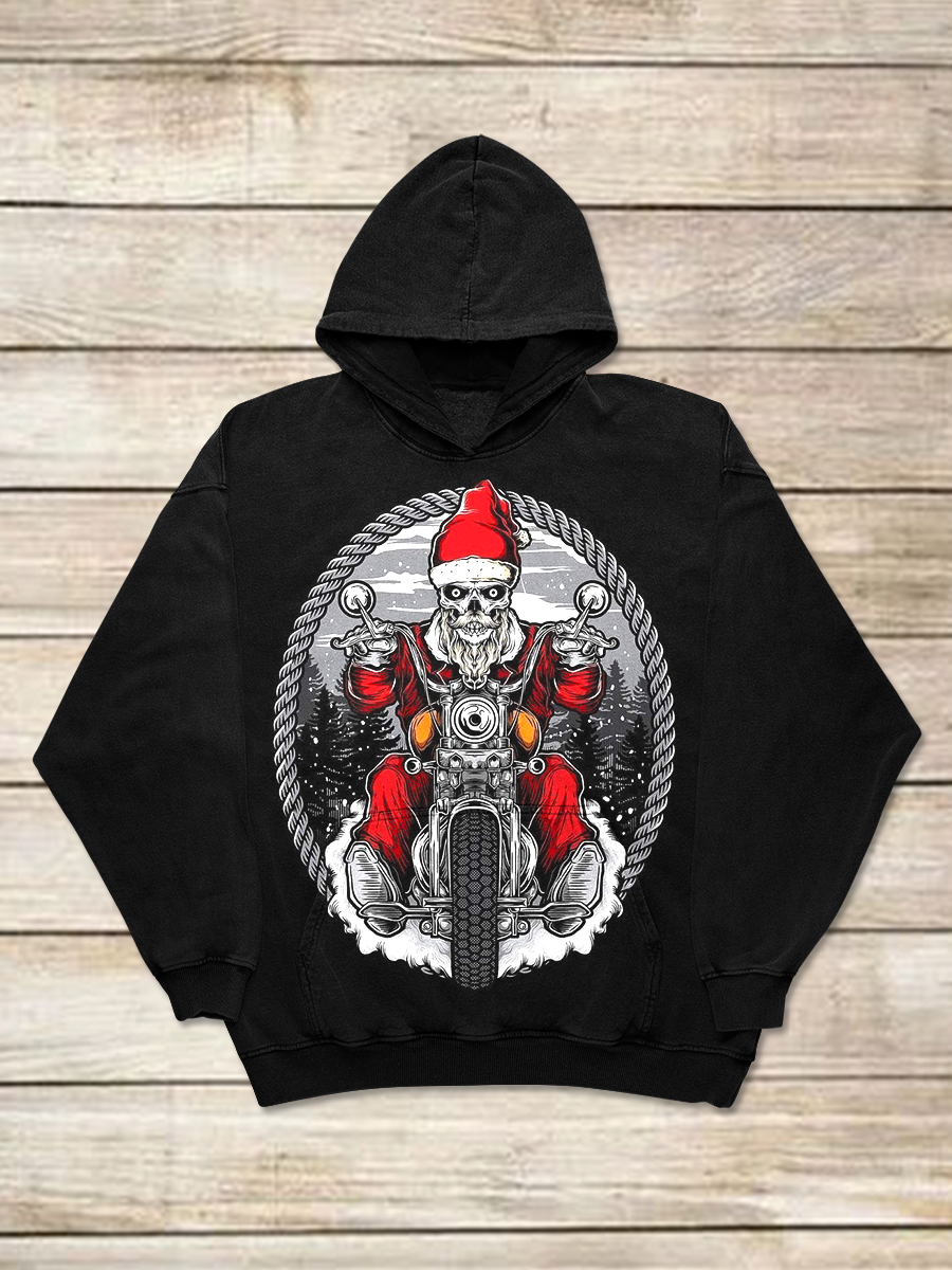 Christmas Art Print Round Neck Long Sleeve Casual Hooded Sweatshirt