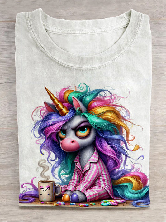 Unicorn Afternoon Tea Art Print Unisex Round Neck Short Sleeve Casual T-Shirt