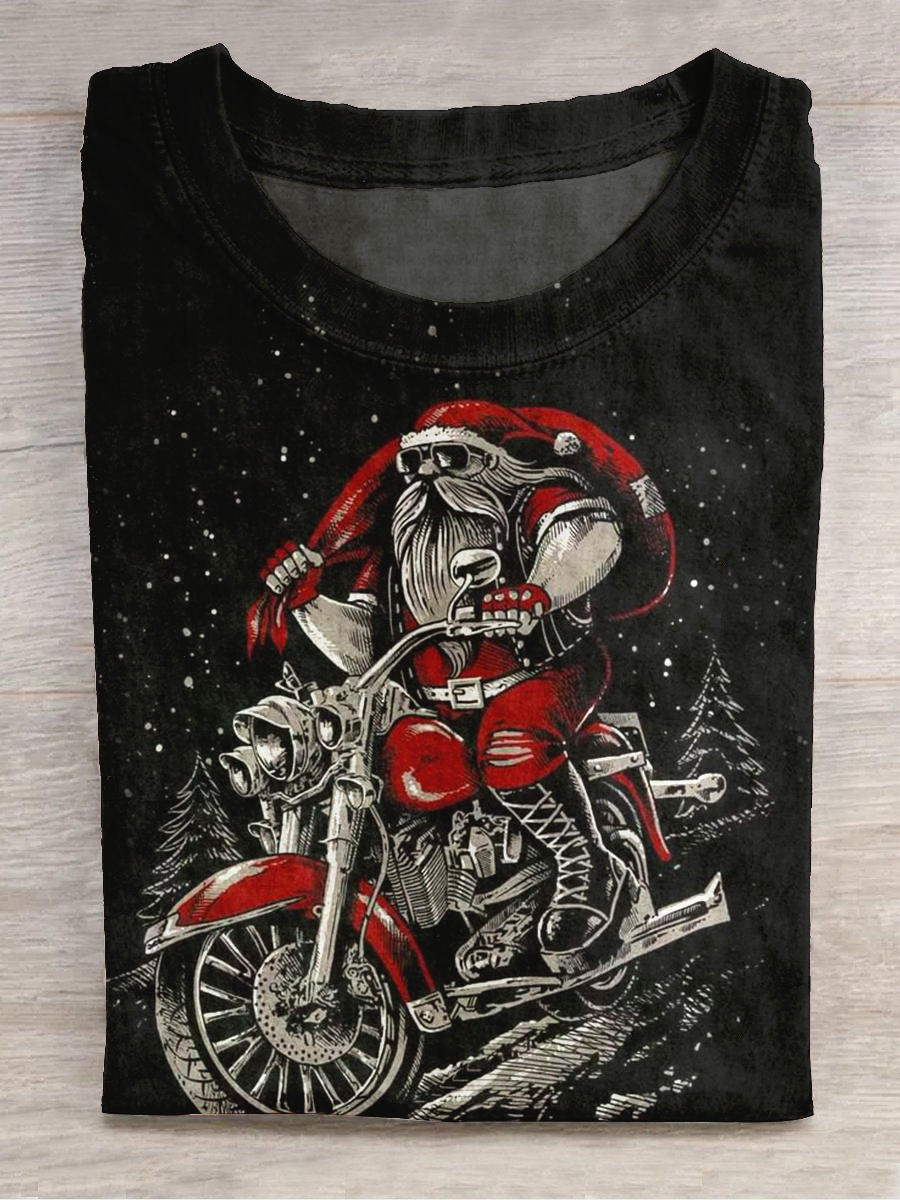 Christmas Art Print Round Neck Short Sleeve Casual T-Shirt