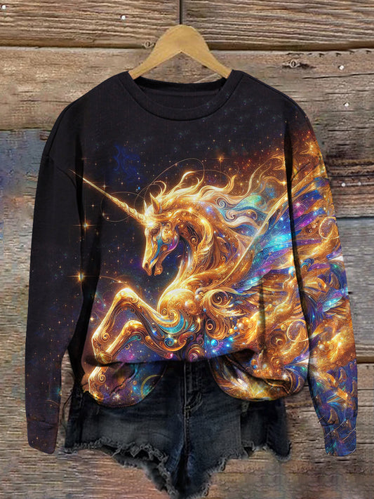 Unicorn Art Print Unisex Crew Neck Long Sleeve Casual Sweatshirt