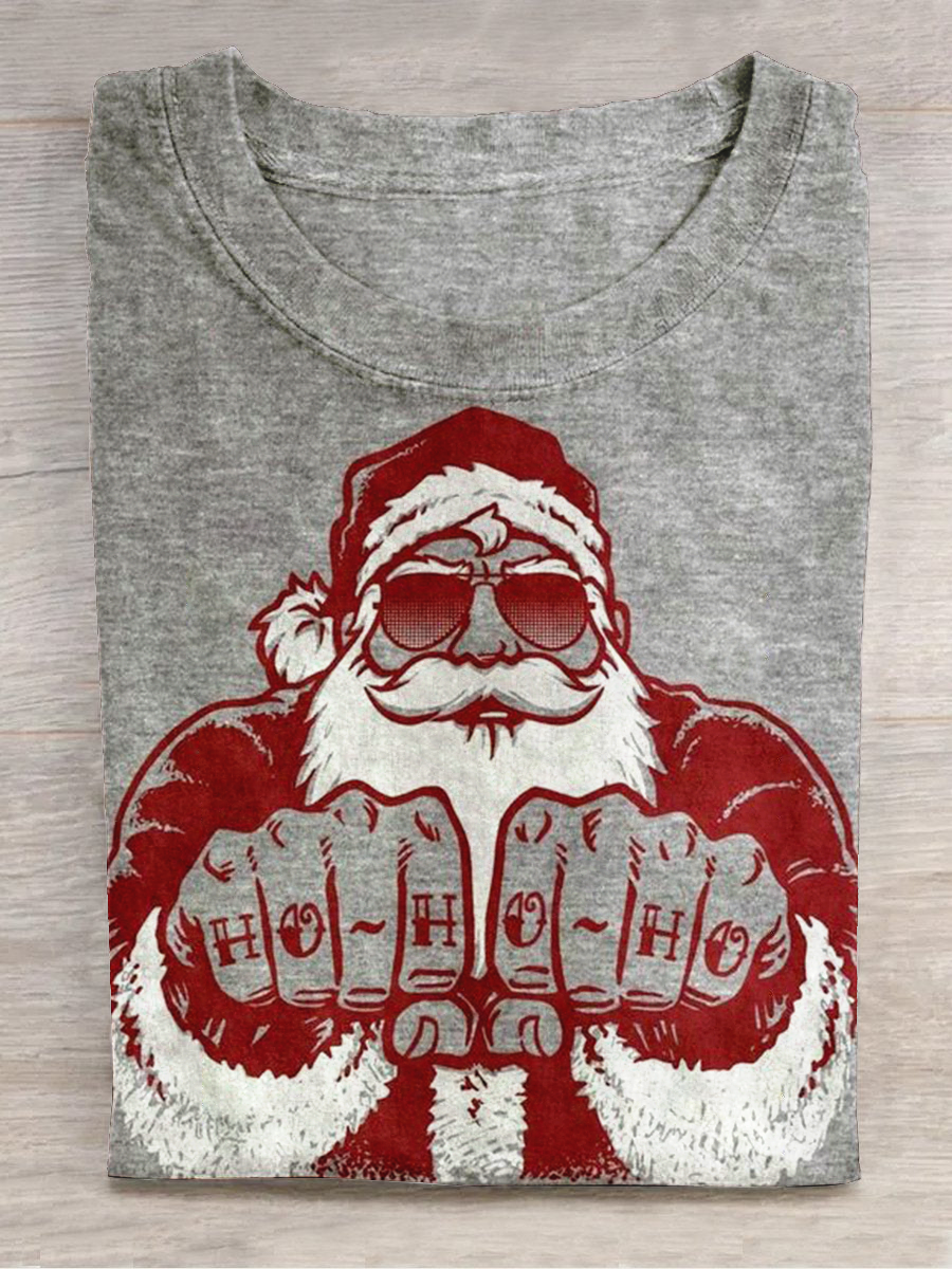 Christmas Art Print Round Neck Short Sleeve Casual T-Shirt