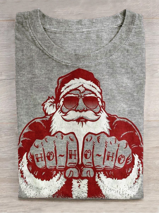 Christmas Art Print Round Neck Short Sleeve Casual T-Shirt