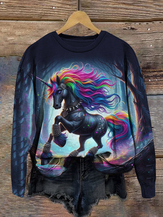 Unicorn Art Print Unisex Crew Neck Long Sleeve Casual Sweatshirt