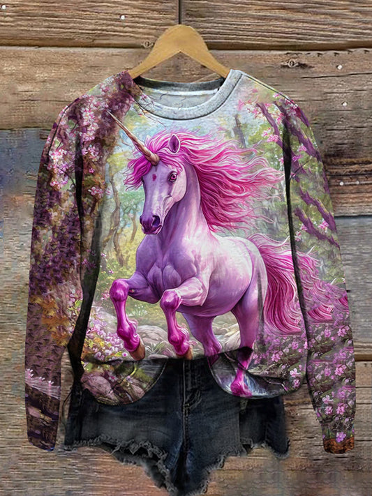 Unicorn Art Print Unisex Crew Neck Long Sleeve Casual Sweatshirt