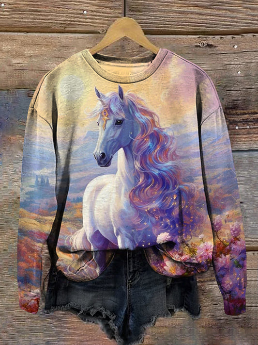 Unicorn Art Print Unisex Crew Neck Long Sleeve Casual Sweatshirt