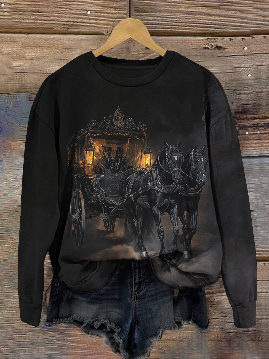 Ghost Carriage Art Print Unisex Round Neck Long Sleeve Casual Sweatshirt