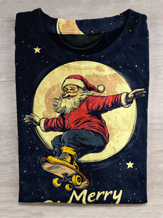 Christmas Art Print Round Neck Short Sleeve Casual T-Shirt