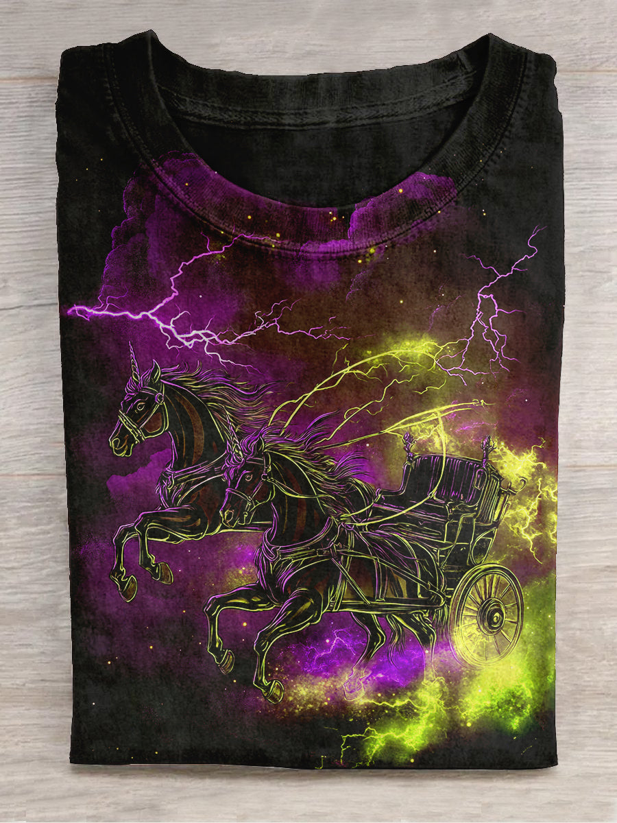 Unicorn Ghost Carriage Art Print Unisex Round Neck Short Sleeve Casual T-shirt