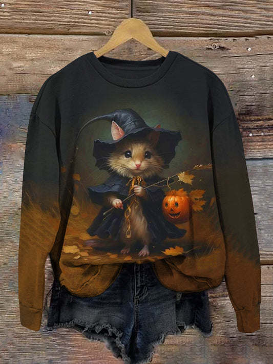 Witch Art Print Unisex Crew Neck Long Sleeve Casual Sweatshirt