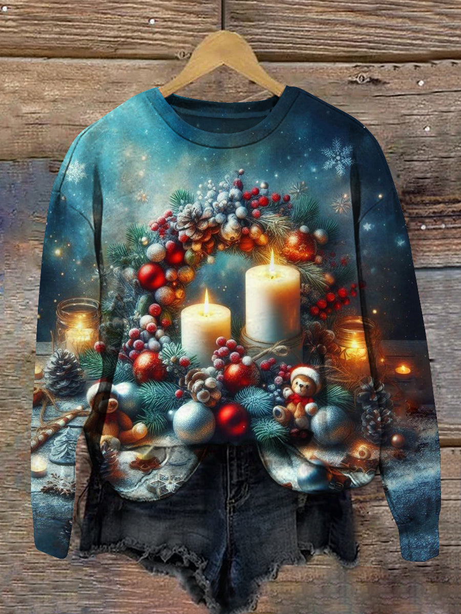 Christmas Art Print Unisex Crew Neck Long Sleeve Casual Sweatshirt