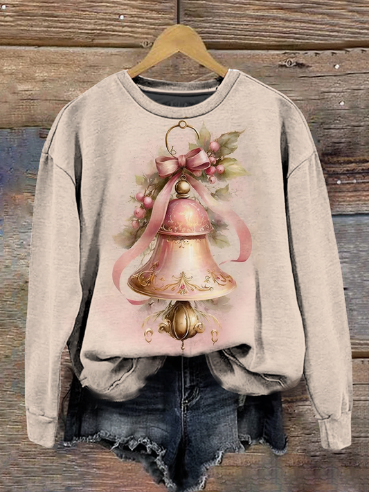 Christmas Art Print Round Neck Long Sleeve Casual Sweatshirt