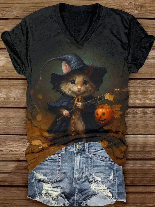 Witch Art Print Unisex V-Neck Short Sleeve Casual T-Shirt