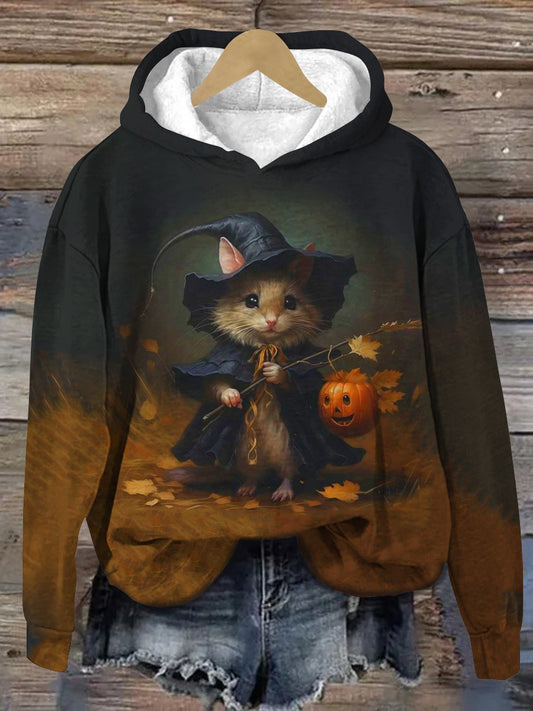 Witch Art Print Unisex Long Sleeve Casual Hooded Sweatshirt