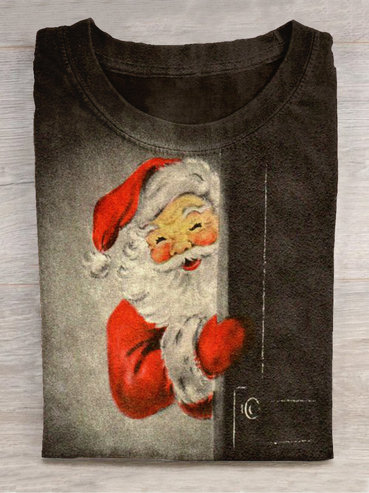 Christmas Art Print Round Neck Short Sleeve Casual T-Shirt