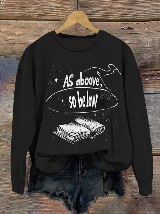 Magic Book Witch Art Print Unisex Crew Neck Long Sleeve Casual Sweatshirt