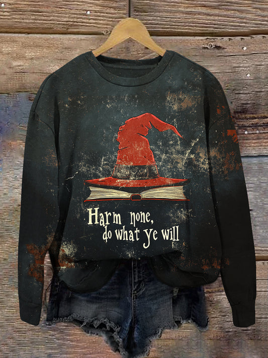 Magic Book Witch Art Print Unisex Crew Neck Long Sleeve Casual Sweatshirt