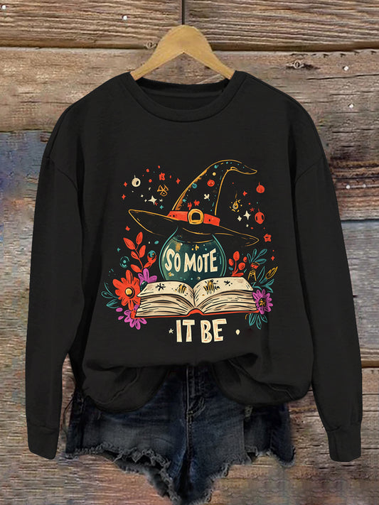 Magic Book Witch Art Print Unisex Crew Neck Long Sleeve Casual Sweatshirt