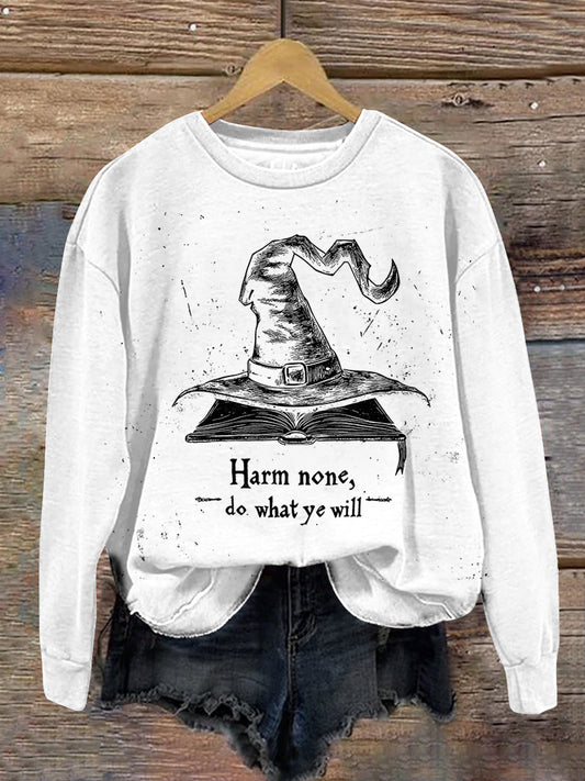 Magic Book Witch Art Print Unisex Crew Neck Long Sleeve Casual Sweatshirt