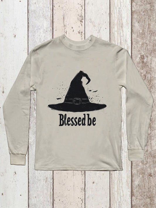 Witch Art Print Unisex Round Neck Long Sleeve Casual T-Shirt