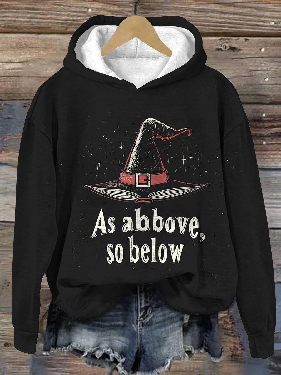 Witch Art Print Unisex Long Sleeve Casual Hooded Sweatshirt