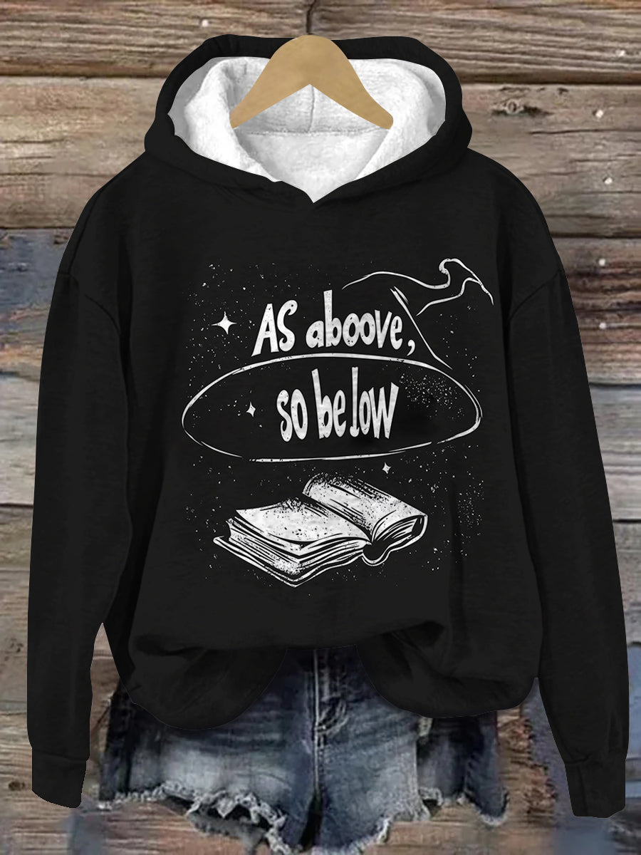 Magic Book Witch Art Print Unisex Long Sleeve Casual Hooded Sweatshirt