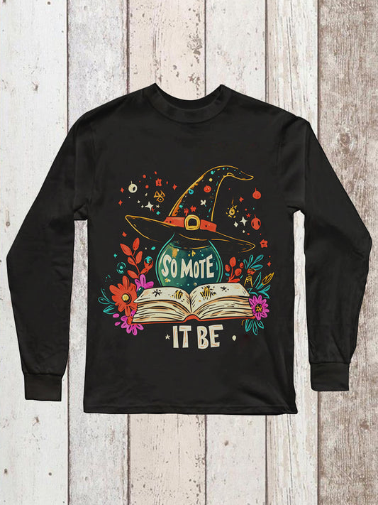 Magic Book Witch Art Print Unisex Round Neck Long Sleeve Casual T-Shirt