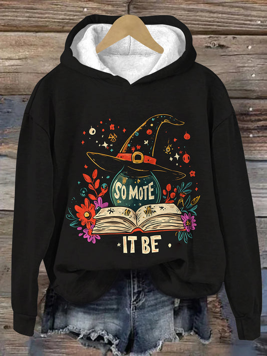 Magic Book Witch Art Print Unisex Long Sleeve Casual Hooded Sweatshirt