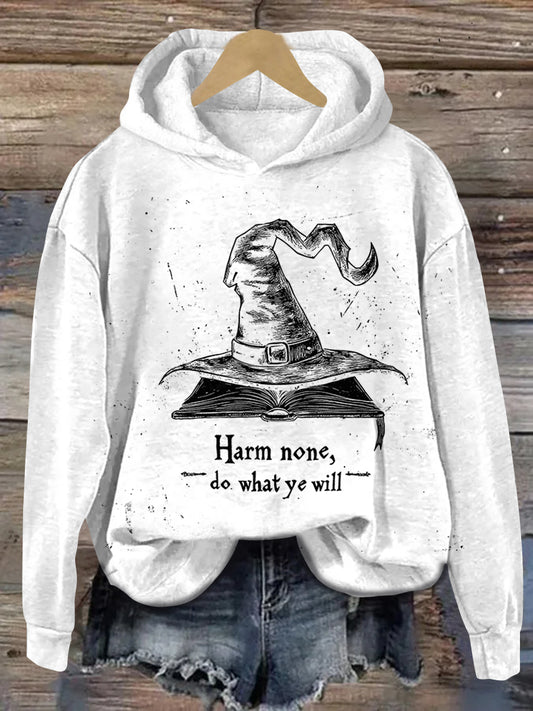 Magic Book Witch Art Print Unisex Long Sleeve Casual Hooded Sweatshirt