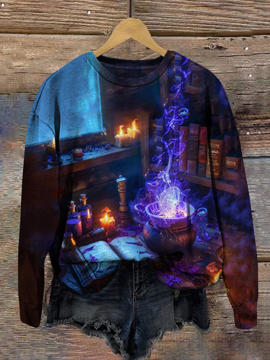 Magic Book Witch Art Print Unisex Crew Neck Long Sleeve Casual Sweatshirt