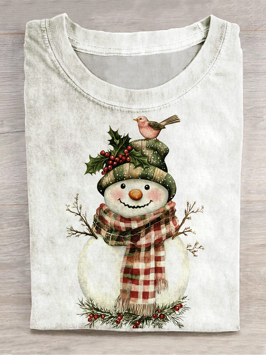 Christmas Art Print Round Neck Short Sleeve Casual T-Shirt