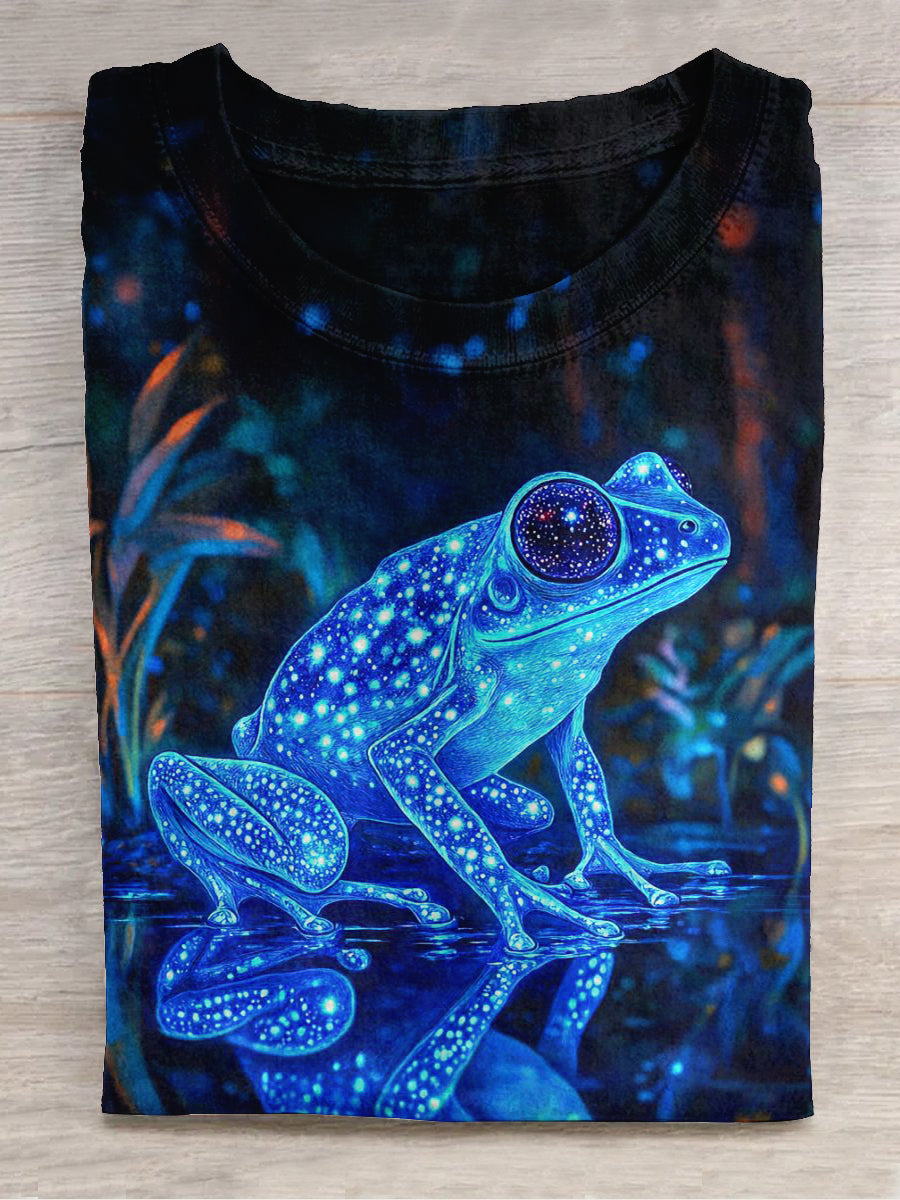 Starry Frog Art Print Unisex Round Neck Short Sleeve Casual T-Shirt